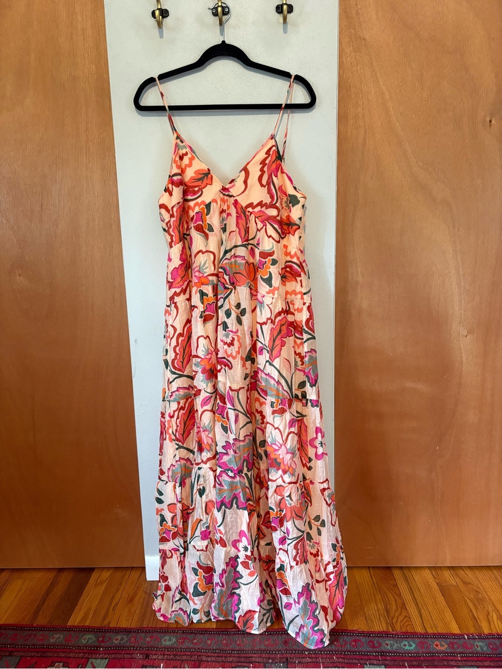 1. State Pink and Coral Floral Spaghetti-Strap Maxi Dress, size large